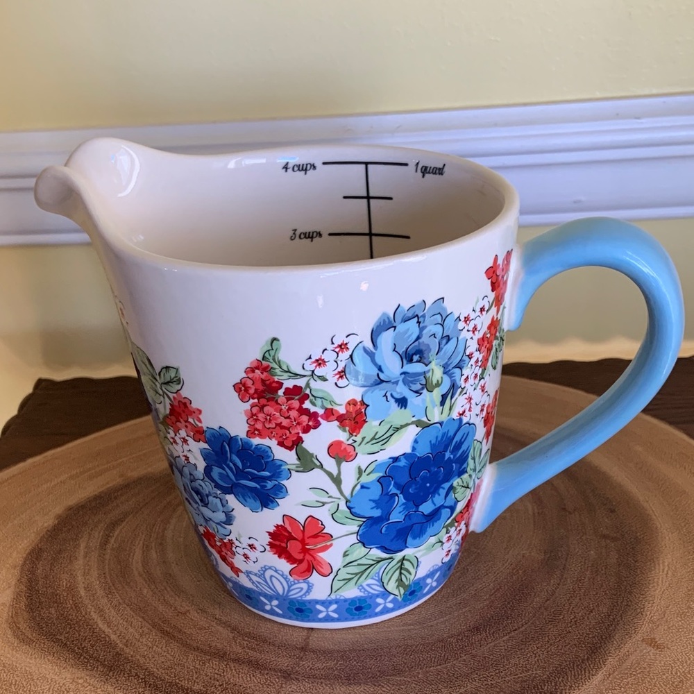 Pioneer Woman Floral Measuring Pitcher with Blue Handle